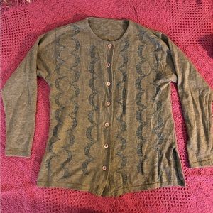 100% Merino lightweight brown and silver decal cardigan